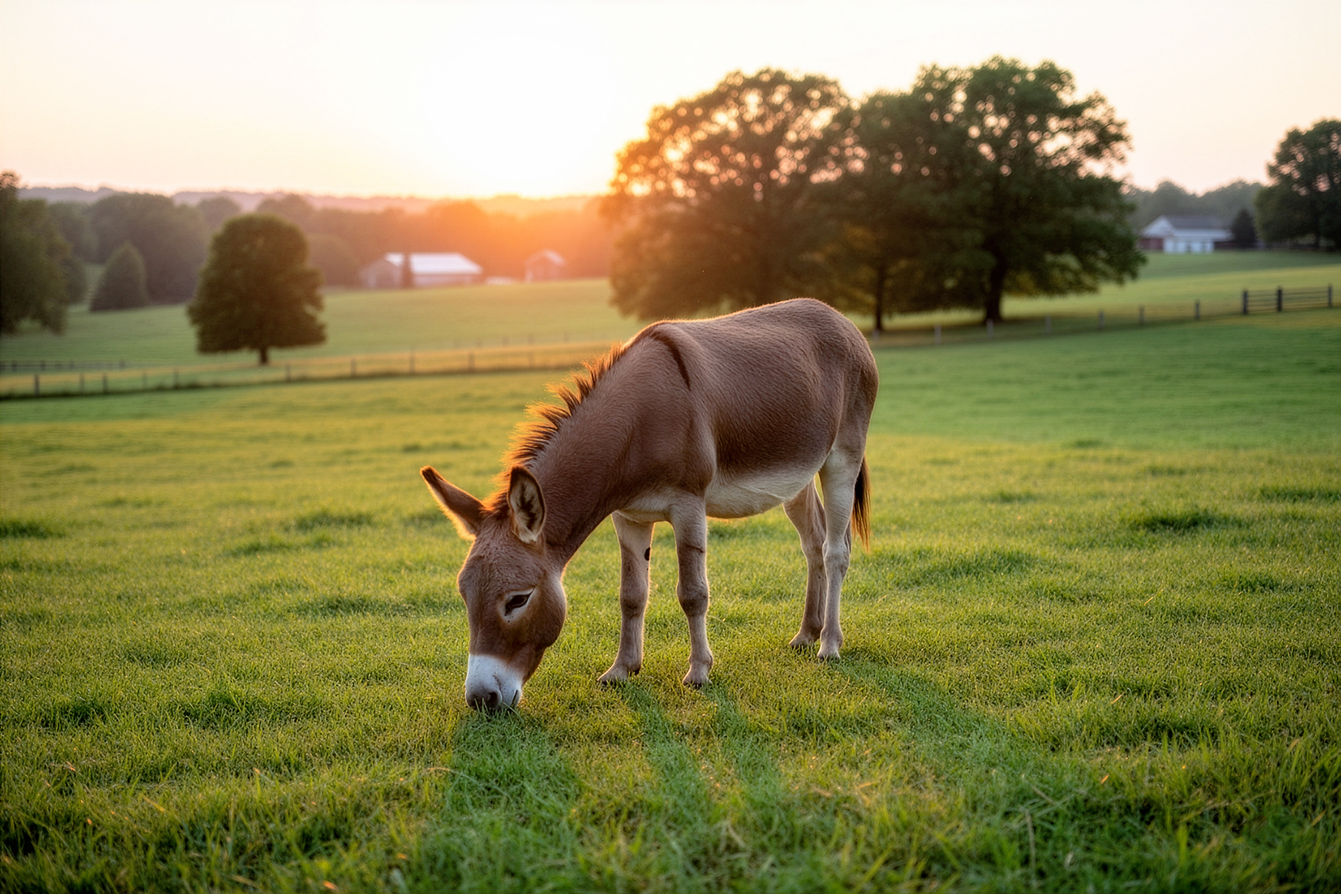 small donkey eating grass during professional farm photography session at Moments By T Franklin Tennessee