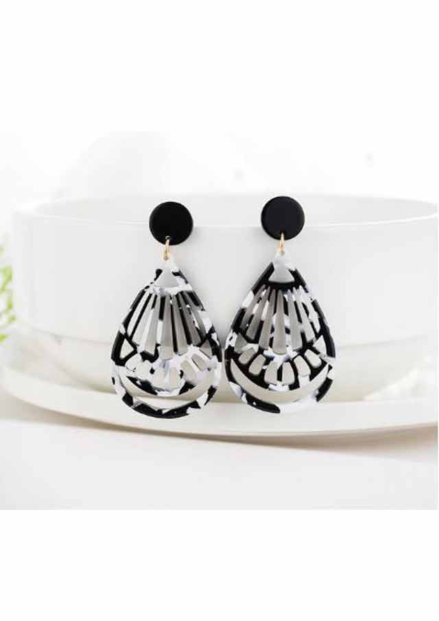 Black and White Cat Drop Earrings