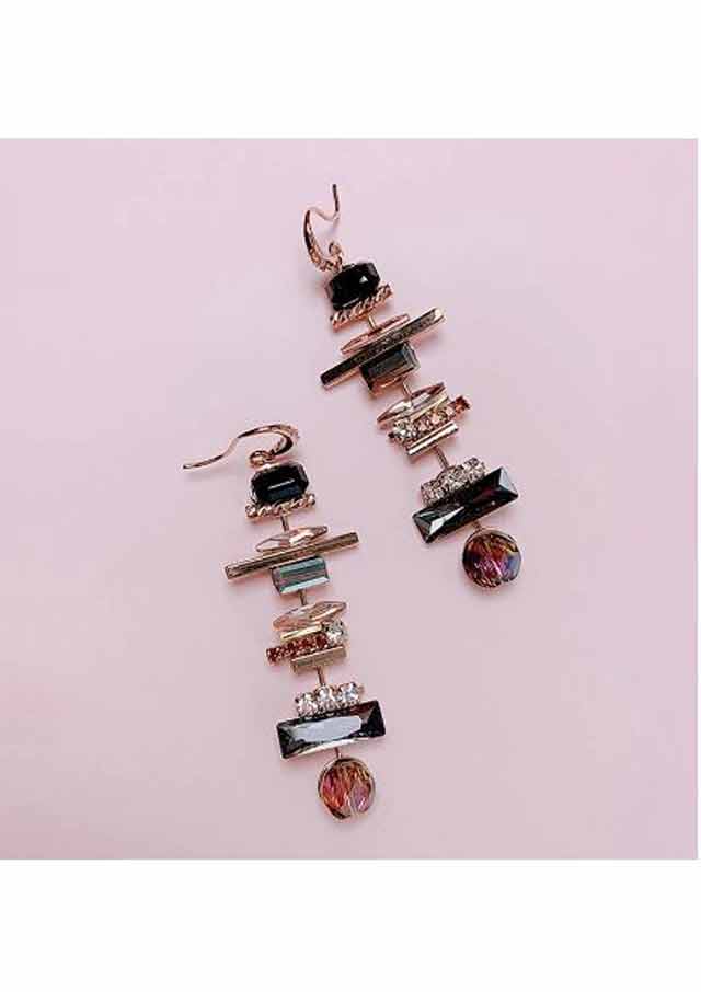 Geometric Crystal Long Drop Earrings