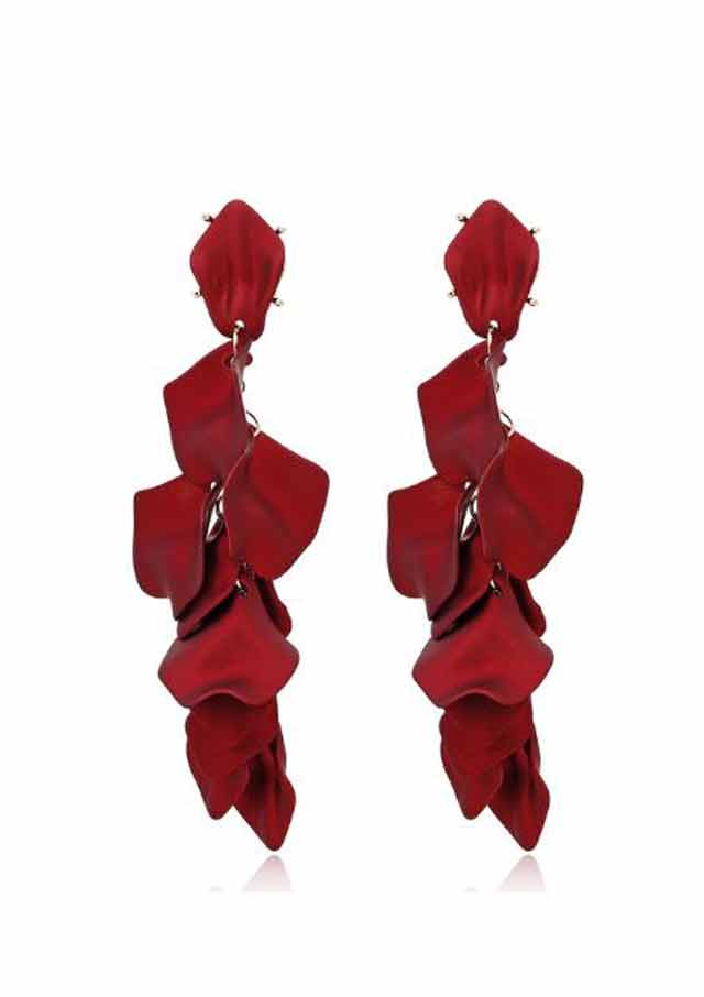 Sexy Rose Petal Long Tassel Earrings