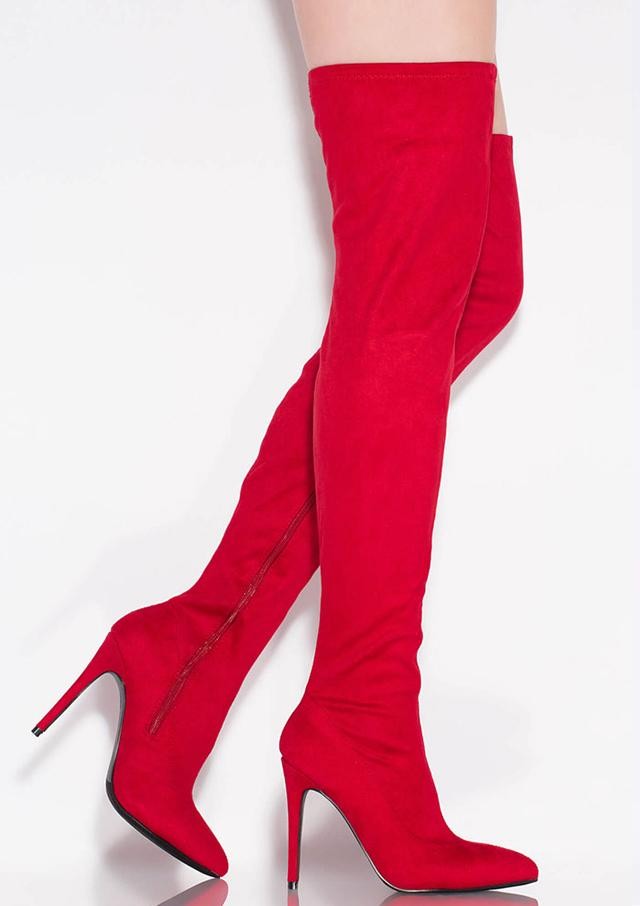 Red Suede Thigh High Boots