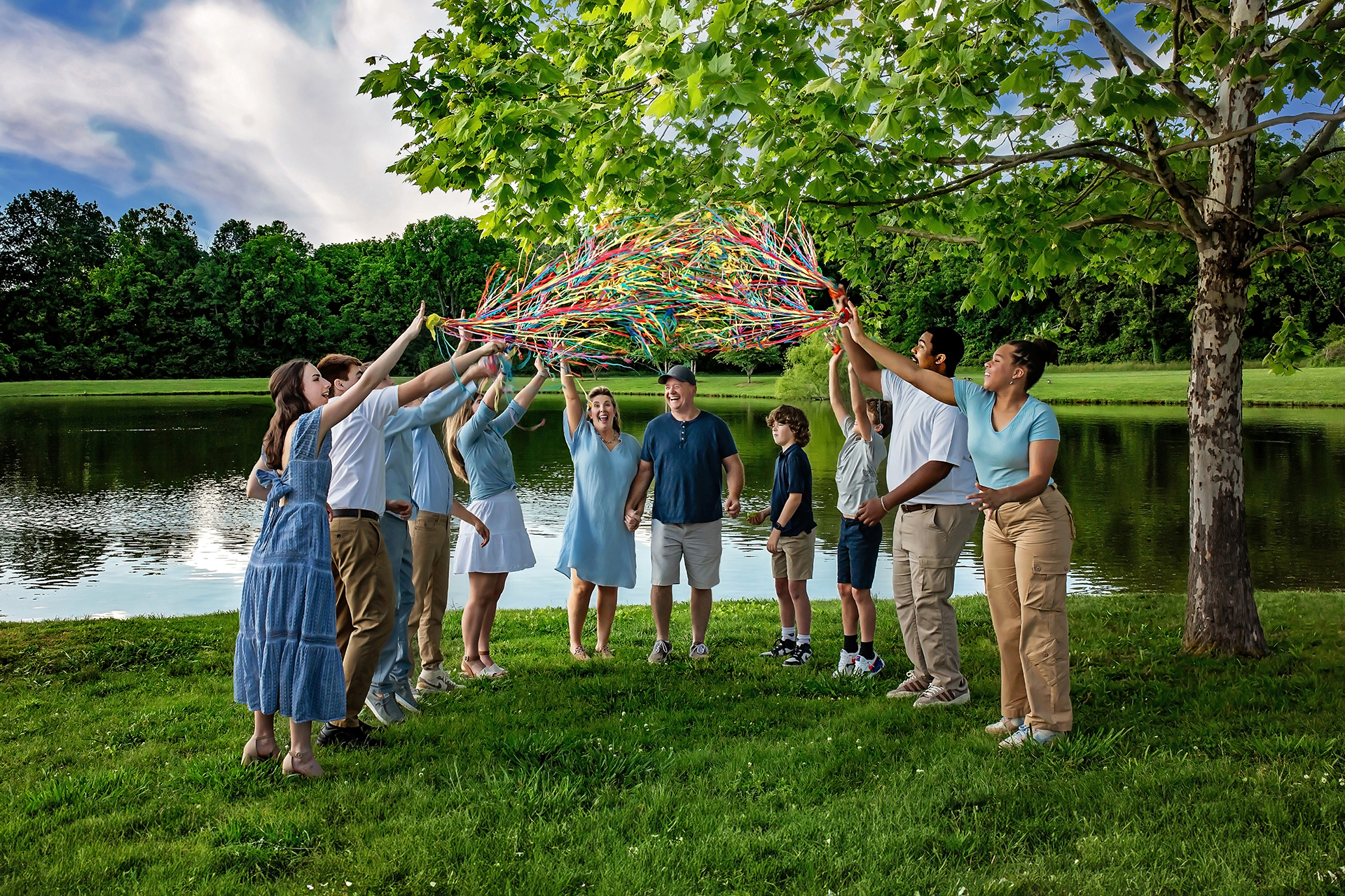 Happy blended family smiling together outdoor portrait Franklin Tennessee